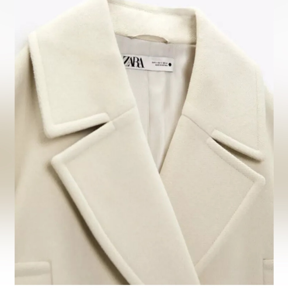 Zara oversized cream coat with asymmetrical pockets - Picture 7 of 13